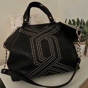 Bruno Magli Studded Black Tote Bag with Chain Strap